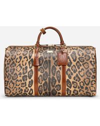 Dolce & Gabbana Medium Travel Bag In Leopard-print Crespo With Branded Plate - Brown