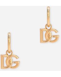 Dolce & Gabbana - Hoop Earrings With Dg Logo Pendants - Lyst