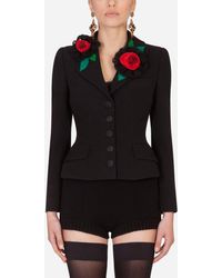 Dolce & Gabbana Short Single-Breasted Dolce Jacket With Rose Appliqués - Nero