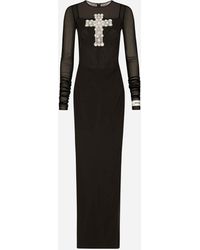 Dolce & Gabbana - Long Tulle Dress With Rhinestone Cross Embellishment - Lyst