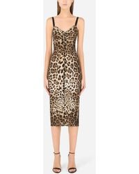 Dolce & Gabbana Satin Charmeuse Calf-length Dress With Tiger Print 