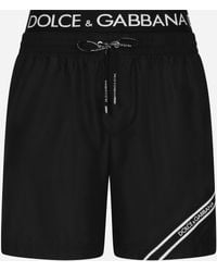 Dolce & Gabbana - Mid-Length Swim Trunks With Branded Band - Lyst