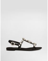 Dolce & Gabbana - Satin Sandals With Gemstone Embellishment - Lyst