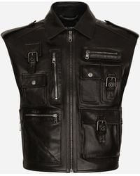 Dolce & Gabbana - Bullhide Leather Cargo Gilet - Lyst