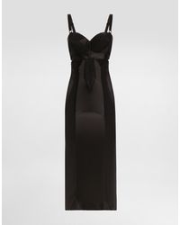Dolce & Gabbana - Calf-Length Satin And Lace Dress With Corset Details - Lyst