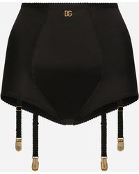 Dolce & Gabbana Culotte de raso con liguero y logotipo DG - Negro
