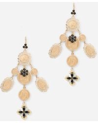 Dolce & Gabbana - Sicily Earrings With Medals And Cross Pendants - Lyst