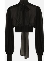 Dolce & Gabbana - Short Silk Chiffon Pussy-Bow Blouse - Lyst