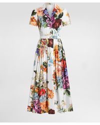 Dolce & Gabbana - Kleid Aus Popeline Mit Blumenbouquet-Print - Lyst