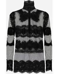 Dolce & Gabbana - Top De Cuello Alto En Tul Con Aplicaciones De Encaje - Lyst