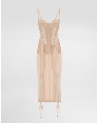 Dolce & Gabbana - Light Tulle Calf-Length Slip Dress With Corset Details - Lyst