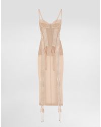 Dolce & Gabbana - Light Tulle Calf-Length Slip Dress With Corset Details - Lyst