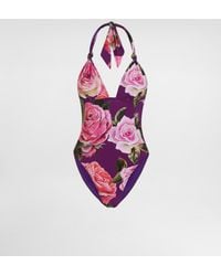 Dolce & Gabbana - Rose- One-Piece V-Neck Swimsuit - Lyst