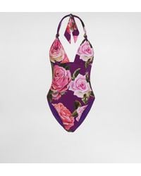 Dolce & Gabbana - Rose- One-Piece V-Neck Swimsuit - Lyst