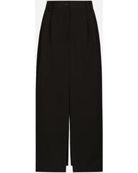 Dolce & Gabbana - Wool Gabardine Calf-Length Tuxedo Pencil Skirt - Lyst