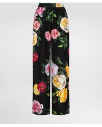 Dolce & Gabbana - Pantalones Estilo Pijama De Seda Habotai Con Estampado De Peonías Y Rosas - Lyst