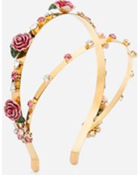 Lyst - Dolce & Gabbana Multicolor Roses Swarovski Headband in Black