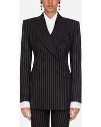 Dolce & Gabbana Chaqueta De Solapa Doble En Lana Rayada - Negro