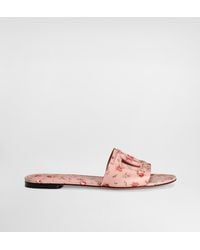 Dolce & Gabbana - Calfskin Flat Slippers With Little Roses Print - Lyst