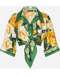 Dolce & Gabbana - Short Silk Shirt With Pussy-Bow And Rose - Lyst