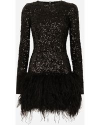 Dolce & Gabbana - Short Sequined Dress With Feather Trim - Lyst