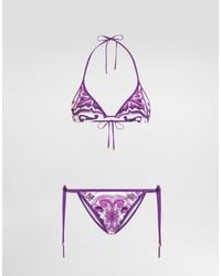 Dolce & Gabbana - Bikini A Triangolo Stampa Maiolica - Lyst