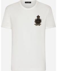 Dolce & Gabbana - Cotton T-Shirt With Heraldic Dg Logo Patch - Lyst