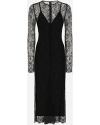 Dolce & Gabbana - Chantilly Lace Fil Coupé Calf-Length Dress - Lyst