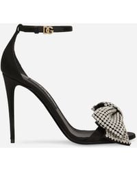 Dolce & Gabbana - Rhinestone-Embellished Satin Bow Sandals - Lyst