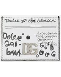 Dolce & Gabbana Kartenetui aus Kalbsleder mit Graffiti-Print - Weiß