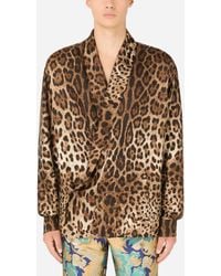 Dolce & Gabbana Oversize Silk Shirt With Leopard Print - Brown