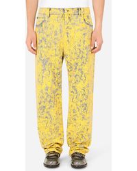Dolce & Gabbana Oversize Stretch Jeans With Marbled Print - Yellow
