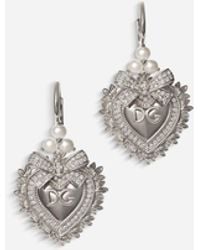 Dolce & Gabbana - Devotion Earrings 18 Carat, Diamonds And Pearls - Lyst