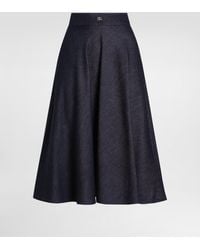 Dolce & Gabbana - Denim Calf-Length Circle Skirt With Dg Logo Pin - Lyst