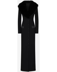 Dolce & Gabbana - Long Silk Georgette Coat With Faux Fur Collar - Lyst