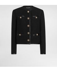 Dolce & Gabbana - Cropped Single-Breasted Bouclé Tweed Jacket With Bejeweled Buttons - Lyst