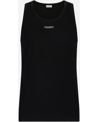 Dolce & Gabbana - Two-Way Stretch Cotton Tank Top With Logo Label - Lyst