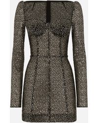 Dolce & Gabbana - Vestido Corto Estilo Corsé Manga Larga De Lentejuelas - Lyst