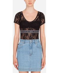 Dolce & Gabbana Lace Top With Branded Elastic - Schwarz