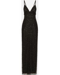 Dolce & Gabbana - Long Tulle Slip Dress With All-Over Rhinestone Embellishment - Lyst