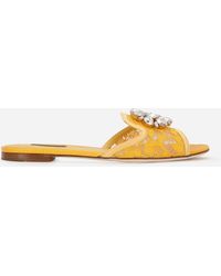 Dolce & Gabbana - Bianca Crystal-embellished Lace Slide Sandal - Lyst