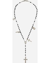 Dolce & Gabbana Tradition Rosary Necklace In White Gold With Black Jades Beads - Multicolor