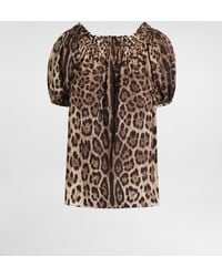 Dolce & Gabbana - Short-Sleeved Leopard-Print Poplin Top - Lyst