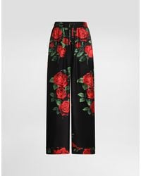 Dolce & Gabbana - Rose-Print Vanity Silk Trousers - Lyst