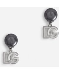 Dolce & Gabbana Ohrclips mit DG-Logoanhängern - Mettallic
