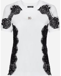 Dolce & Gabbana - Lace-Trim Logo T-Shirt - Lyst