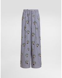Dolce & Gabbana - Poplin Trousers With Crystal Flower Embroidery - Lyst