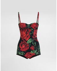 Dolce & Gabbana - Rose-Print Balconette One-Piece Swimsuit - Lyst