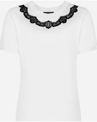 Dolce & Gabbana - Jersey T-Shirt With Dg Logo And Lace Inserts - Lyst