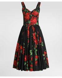 Dolce & Gabbana - Robe En Popeline À Imprimé Roses - Lyst